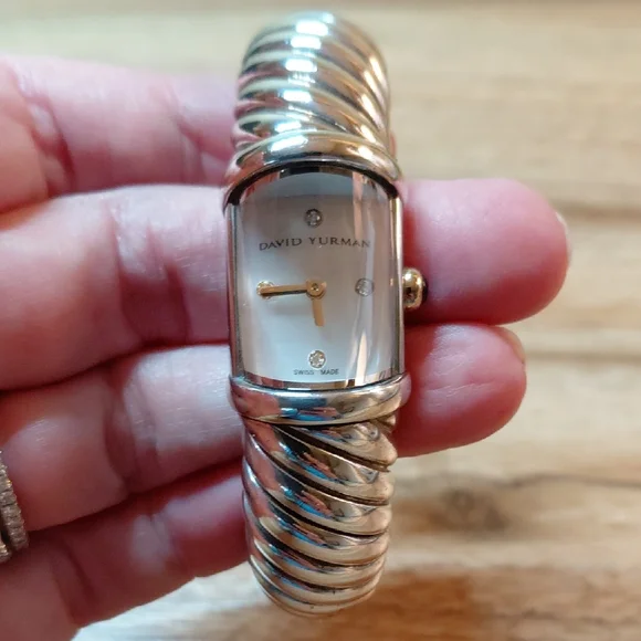 David Yurman Waverly Sterling Cable Bracelet Watch with Diamond and Gold Accents - Picture 3 of 6